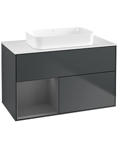 Villeroy und Boch Finion Waschtischunterschrank G651GKHG 100x60,3x50,1cm, Regal links Anthracite matt, Midnight Blue Matt Lacquer