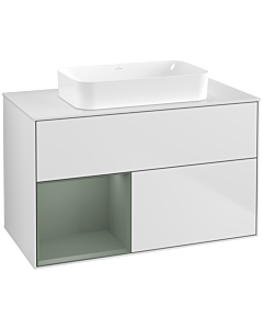 Villeroy und Boch Finion Waschtischunterschrank G651GMMT 100x60,3x50,1cm, Regal links Olive Matt Lacquer, White matt lacquer