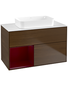 Villeroy und Boch Finion Waschtischunterschrank G651HBGN 100x60,3x50,1cm, Regal links Peony, Walnut veneer