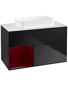 Villeroy und Boch Finion Waschtischunterschrank G651HBPD 100x60,3x50,1cm, Regal links Peony, Black matt lacquer