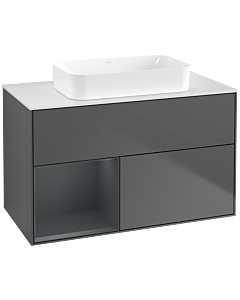 Villeroy und Boch Finion Waschtischunterschrank G651HGGK 100x60,3x50,1cm, Regal links Midnight Blue Matt Lacquer, Anthracite matt
