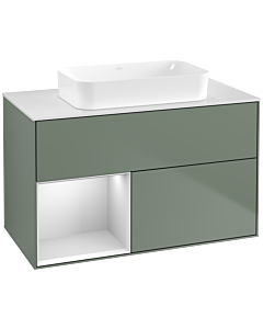 Villeroy und Boch Finion Villeroy und Boch G651MTGM 100x60,3x50,1cm, étagère gauche laqué blanc mat, Olive Matt Lacquer
