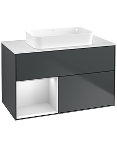 Villeroy und Boch Finion Waschtischunterschrank G651MTHG 100x60,3x50,1cm, Regal links White matt lacquer, Midnight Blue Matt Lacquer