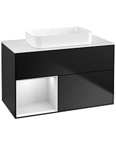 Villeroy und Boch Finion Waschtischunterschrank G651MTPD 100x60,3x50,1cm, Regal links White matt lacquer, Black matt lacquer