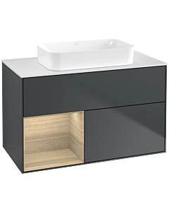 Villeroy und Boch Finion Waschtischunterschrank G651PCHG 100x60,3x50,1cm, Regal links Oak Veneer, Midnight Blue Matt Lacquer