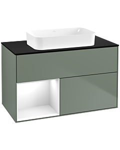 Villeroy und Boch Finion Villeroy und Boch G652GFGM 100x60.3x50.1cm, étagère à gauche Laque blanc brillant, Olive Matt Lacquer