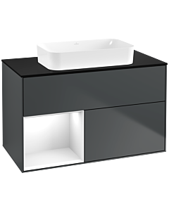 Villeroy und Boch Finion Waschtischunterschrank G652GFHG 100x60,3x50,1cm, Regal links Glossy white lacquer, Midnight Blue Matt Lacquer