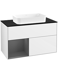 Villeroy und Boch Finion Villeroy und Boch G652GKGF 100x60.3x50.1cm, étagère à gauche anthracite mat, laqué blanc brillant