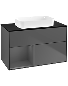 Villeroy und Boch Finion Waschtischunterschrank G652GKGK 100x60,3x50,1cm, Regal links Anthracite matt, Anthracite matt
