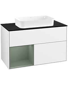 Villeroy und Boch Finion Villeroy und Boch G652GMGF 100x60.3x50.1cm, étagère à gauche Olive Matt Lacquer , laqué blanc brillant