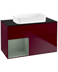 Villeroy und Boch Finion Waschtischunterschrank G652GMHB 100x60,3x50,1cm, Regal links Olive Matt Lacquer, Peony Matt