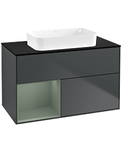 Villeroy und Boch Finion Waschtischunterschrank G652GMHG 100x60,3x50,1cm, Regal links Olive Matt Lacquer, Midnight Blue Matt Lacquer