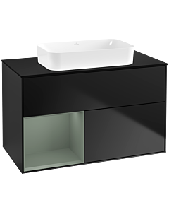 Villeroy und Boch Finion Waschtischunterschrank G652GMPD 100x60,3x50,1cm, Regal links Olive Matt Lacquer, Black matt lacquer