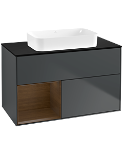 Villeroy und Boch Finion Waschtischunterschrank G652GNHG 100x60,3x50,1cm, Regal links Walnut veneer, Midnight Blue Matt Lacquer
