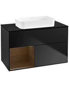 Villeroy und Boch Finion Waschtischunterschrank G652GNPD 100x60,3x50,1cm, Regal links Walnut veneer, Black matt lacquer