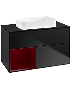 Villeroy und Boch Finion Villeroy und Boch G652HBPD 100x60.3x50.1cm, étagère à gauche Peony , laqué noir mat