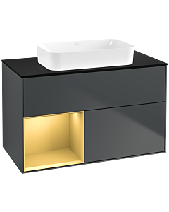Villeroy und Boch Finion Waschtischunterschrank G652HFHG 100x60,3x50,1cm, Regal links Gold matt, Midnight Blue Matt Lacquer