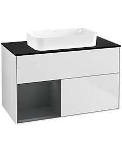 Villeroy und Boch Finion Waschtischunterschrank G652HGMT 100x60,3x50,1cm, Regal links Midnight Blue Matt Lacquer, White matt lacquer