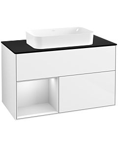 Villeroy und Boch Finion Waschtischunterschrank G652MTGF 100x60,3x50,1cm, Regal links White matt lacquer, Glossy white lacquer