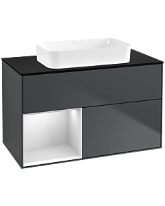 Villeroy und Boch Finion Waschtischunterschrank G652MTHG 100x60,3x50,1cm, Regal links White matt lacquer, Midnight Blue Matt Lacquer