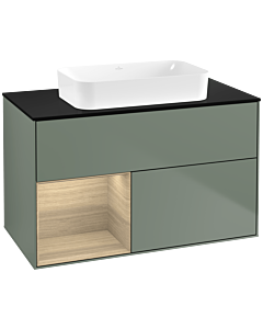 Villeroy und Boch Finion Waschtischunterschrank G652PCGM 100x60,3x50,1cm, Regal links Oak Veneer, Olive Matt Lacquer