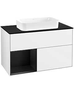 Villeroy und Boch Finion Waschtischunterschrank G652PDGF 100x60,3x50,1cm, Regal links Black matt lacquer, Glossy white lacquer