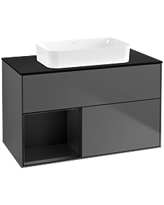Villeroy und Boch Finion Villeroy und Boch G652PDGK 100x60.3x50.1cm, étagère à gauche laqué noir mat, anthracite mat