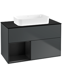 Villeroy und Boch Finion Waschtischunterschrank G652PDHG 100x60,3x50,1cm, Regal links Black matt lacquer, Midnight Blue Matt Lacquer