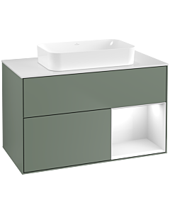 Villeroy und Boch Finion Waschtischunterschrank G661GFGM 100x60,3x50,1cm, Regal rechts Glossy white lacquer, Olive Matt Lacquer