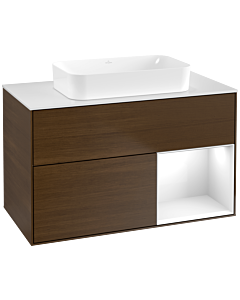 Villeroy und Boch Finion Waschtischunterschrank G661GFGN 100x60,3x50,1cm, Regal rechts Glossy white lacquer, Walnut veneer