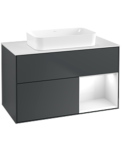 Villeroy und Boch Finion Waschtischunterschrank G661GFHG 100x60,3x50,1cm, Regal rechts Glossy white lacquer, Midnight Blue Matt Lacquer