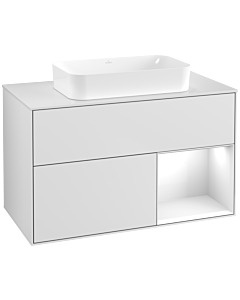 Villeroy und Boch Finion Waschtischunterschrank G661GFMT 100x60,3x50,1cm, Regal rechts Glossy white lacquer, White matt lacquer