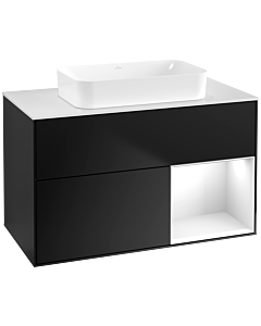 Villeroy und Boch Finion Villeroy und Boch G661GFPD 100x60.3x50.1cm, étagère à droite laqué blanc brillant, laqué noir mat