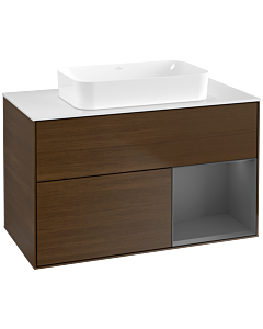 Villeroy und Boch Finion Villeroy und Boch G661GKGN 100x60.3x50.1cm, étagère droite anthracite mat, placage noyer
