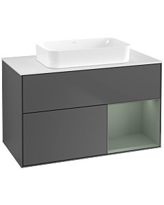 Villeroy und Boch Finion Waschtischunterschrank G661GMGK 100x60,3x50,1cm, Regal rechts Olive Matt Lacquer, Anthracite matt
