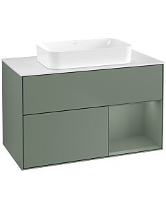 Villeroy und Boch Finion Waschtischunterschrank G661GMGM 100x60,3x50,1cm, Regal rechts Olive Matt Lacquer, Olive Matt Lacquer