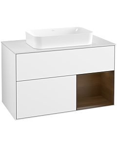 Villeroy und Boch Finion Villeroy und Boch G661GNGF 100x60.3x50.1cm, étagère droite placage noyer, laqué blanc brillant