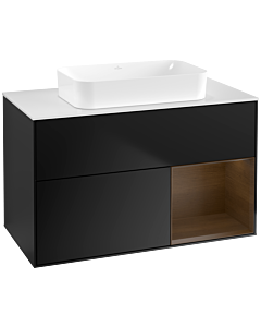 Villeroy und Boch Finion Villeroy und Boch G661GNPD 100x60.3x50.1cm, étagère droite placage noyer, laqué noir mat