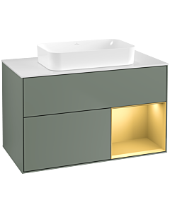 Villeroy und Boch Finion Waschtischunterschrank G661HFGM 100x60,3x50,1cm, Regal rechts Gold matt, Olive Matt Lacquer