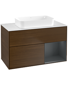 Villeroy und Boch Finion Waschtischunterschrank G661HGGN 100x60,3x50,1cm, Regal rechts Midnight Blue Matt Lacquer, Walnut veneer