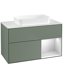 Villeroy und Boch Finion Villeroy und Boch G661MTGM 100x60.3x50.1cm, étagère à droite laqué blanc mat, Olive Matt Lacquer