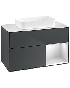 Villeroy und Boch Finion Waschtischunterschrank G661MTHG 100x60,3x50,1cm, Regal rechts White matt lacquer, Midnight Blue Matt Lacquer
