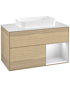 Villeroy und Boch Finion Waschtischunterschrank G661MTPC 100x60,3x50,1cm, Regal rechts White matt lacquer, Oak Veneer