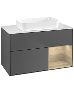 Villeroy und Boch Finion Waschtischunterschrank G661PCGK 100x60,3x50,1cm, Regal rechts Oak Veneer, Anthracite matt