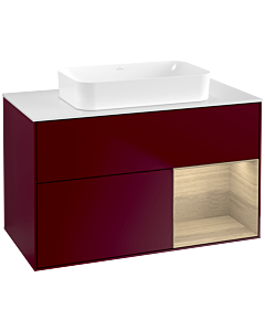 Villeroy und Boch Finion Waschtischunterschrank G661PCHB 100x60,3x50,1cm, Regal rechts Oak Veneer, Peony Matt