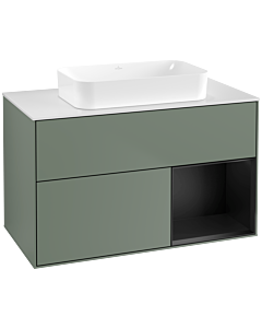 Villeroy und Boch Finion Villeroy und Boch G661PDGM 100x60.3x50.1cm, étagère à droite laqué noir mat, Olive Matt Lacquer