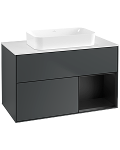 Villeroy und Boch Finion Waschtischunterschrank G661PDHG 100x60,3x50,1cm, Regal rechts Black matt lacquer, Midnight Blue Matt Lacquer