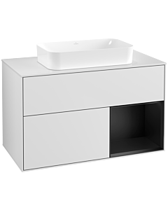 Villeroy und Boch Finion Waschtischunterschrank G661PDMT 100x60,3x50,1cm, Regal rechts Black matt lacquer, White matt lacquer