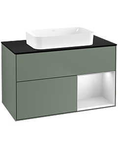 Villeroy und Boch Finion Villeroy und Boch G662MTGM 100x60.3x50.1cm, étagère à droite laqué blanc mat, Olive Matt Lacquer