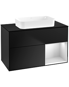 Villeroy und Boch Finion Villeroy und Boch G662MTPD 100x60.3x50.1cm, étagère à droite laqué blanc mat, laqué noir mat